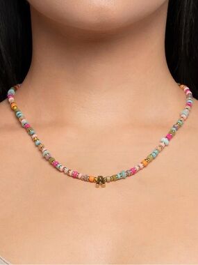 Mayamar Multi Stone Beaded Initial Necklace- Letter K